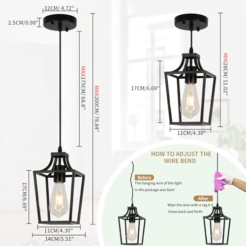 Adjustable Black Lantern Pendant Light for Kitchen Island