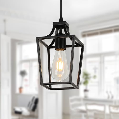 Adjustable Black Lantern Pendant Light for Kitchen Island