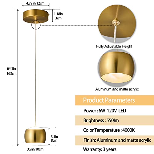ADCTHOME Modern LED Dimmable Pendant Light - Gold