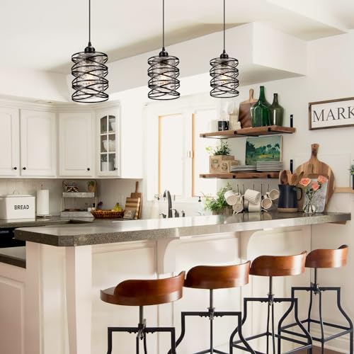 Modern Black Farmhouse Pendant Lights - Set of 3