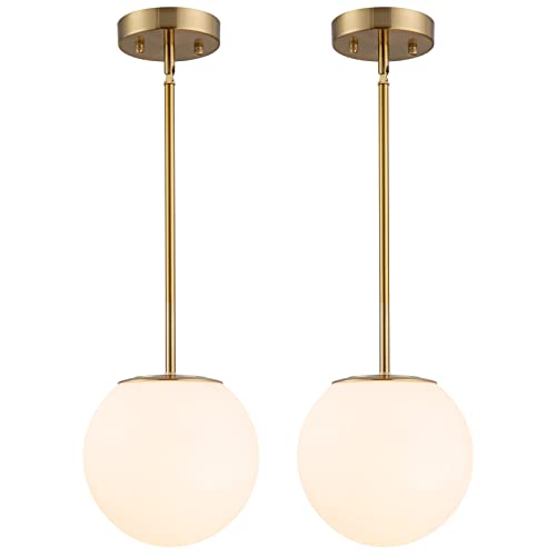 DALIVOL Modern Opal Glass Globe Pendant Light Gold Finish