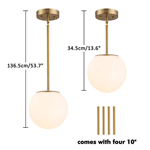 DALIVOL Modern Opal Glass Globe Pendant Light Gold Finish
