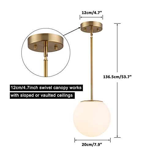 DALIVOL Modern Opal Glass Globe Pendant Light Gold Finish