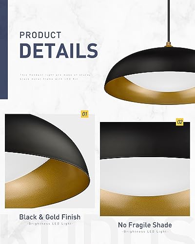 Black and Gold Modern LED Pendant Light Fixture