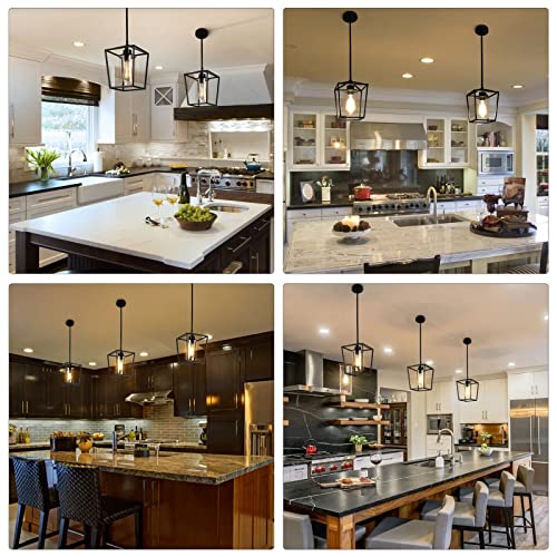 Black Farmhouse Lantern Pendant Light with Clear Glass Shade