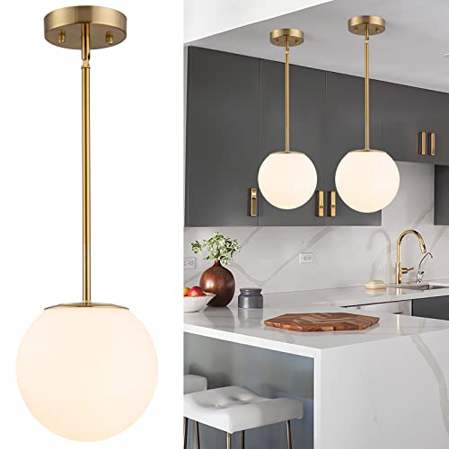 DALIVOL Modern Opal Glass Globe Pendant Light Gold Finish