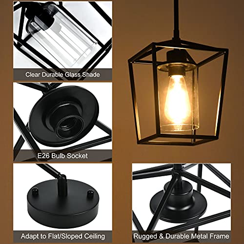 Black Farmhouse Lantern Pendant Light with Clear Glass Shade