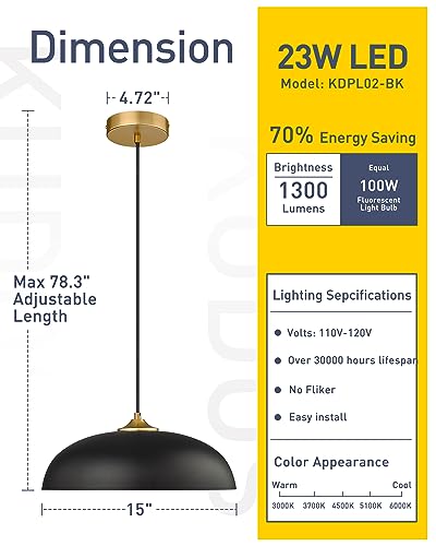 Black and Gold Modern LED Pendant Light Fixture