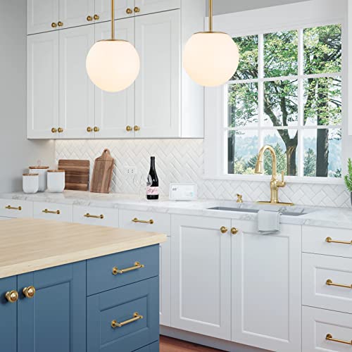 DALIVOL Modern Opal Glass Globe Pendant Light Gold Finish