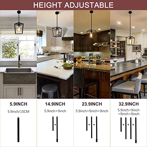 Black Farmhouse Lantern Pendant Light with Clear Glass Shade