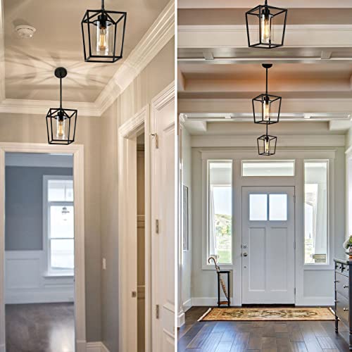 Black Farmhouse Lantern Pendant Light with Clear Glass Shade
