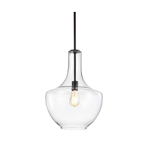 Glass/Metal LED Pendant Light, Dimmable, Farmhouse Style