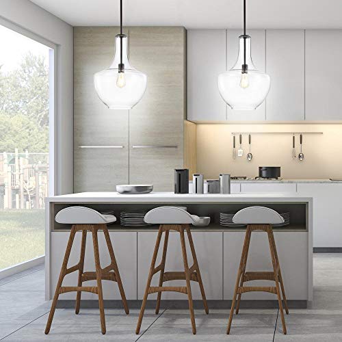 Glass/Metal LED Pendant Light, Dimmable, Farmhouse Style