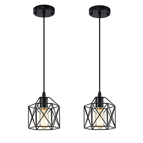 2 Pack Vintage Cage Black Pendant Light Fixtures