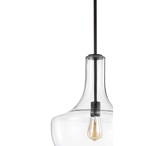 Glass/Metal LED Pendant Light, Dimmable, Farmhouse Style