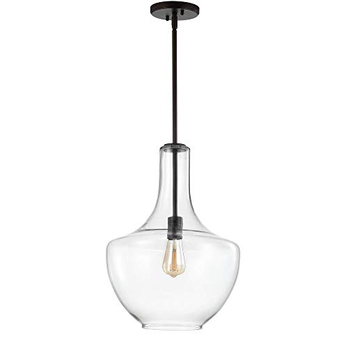 Glass/Metal LED Pendant Light, Dimmable, Farmhouse Style