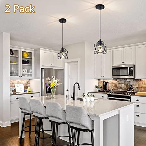 2 Pack Vintage Cage Black Pendant Light Fixtures