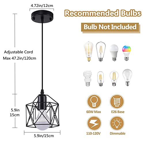 2 Pack Vintage Cage Black Pendant Light Fixtures