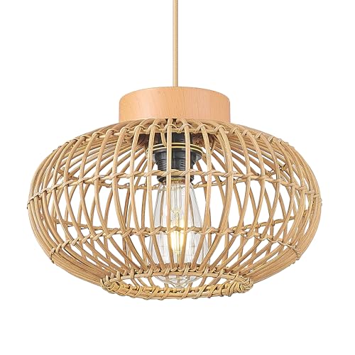 Zeyu Farmhouse Rattan Pendant Light, Boho Hanging Lamp