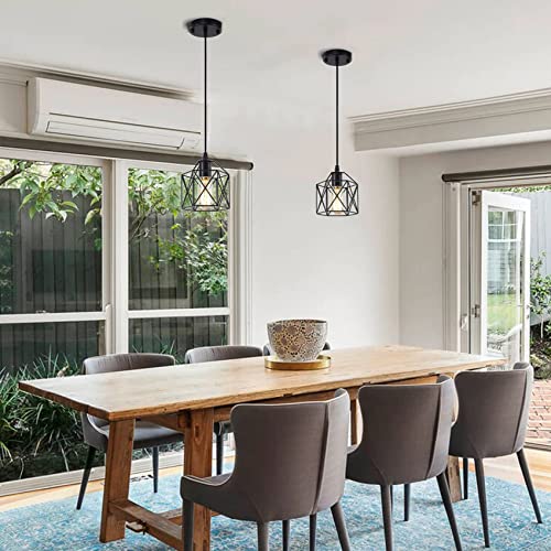 2 Pack Vintage Cage Black Pendant Light Fixtures