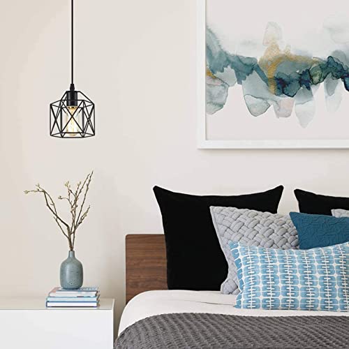 2 Pack Vintage Cage Black Pendant Light Fixtures