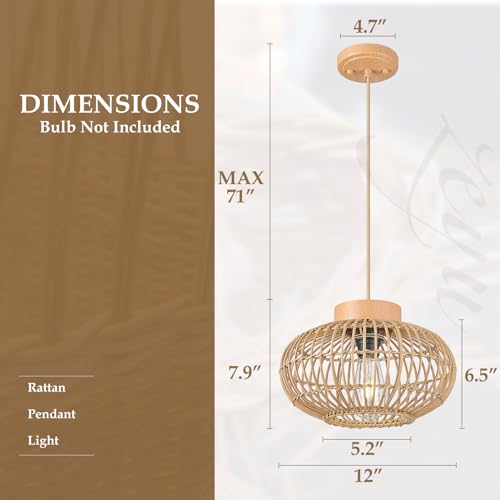 Zeyu Farmhouse Rattan Pendant Light, Boho Hanging Lamp