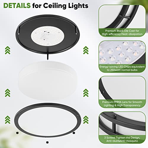 2-Pack 36W LED Black Ceiling Lights, 13" Flush Mount