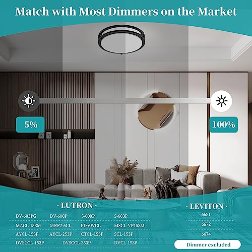 12" 3800LM Dimmable LED Ceiling Light Fixture, Color-Changing