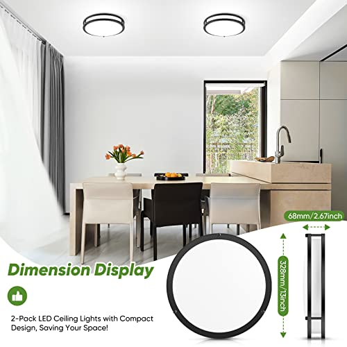 2-Pack 36W LED Black Ceiling Lights, 13" Flush Mount