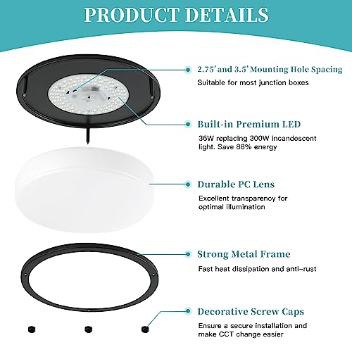 12" 3800LM Dimmable LED Ceiling Light Fixture, Color-Changing