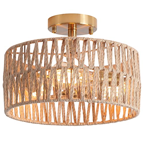 Antique Gold Woven Flush Mount Ceiling Light Fixture