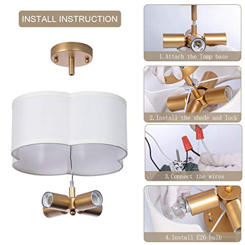VILUXY Semi-Flush Mount Ceiling Light Cream White 4-Light