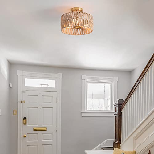 Antique Gold Woven Flush Mount Ceiling Light Fixture