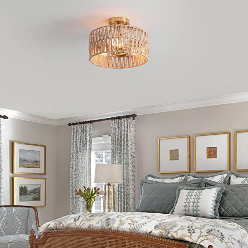 Antique Gold Woven Flush Mount Ceiling Light Fixture