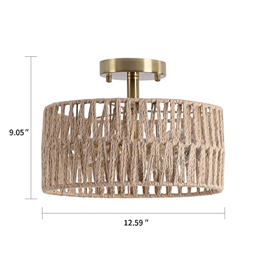 Antique Gold Woven Flush Mount Ceiling Light Fixture