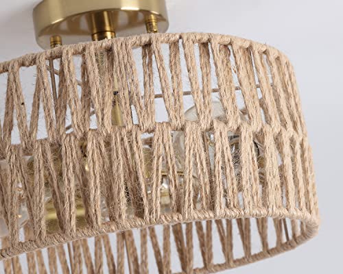 Antique Gold Woven Flush Mount Ceiling Light Fixture