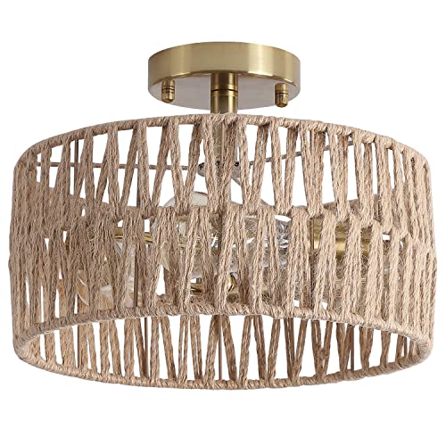 Antique Gold Woven Flush Mount Ceiling Light Fixture