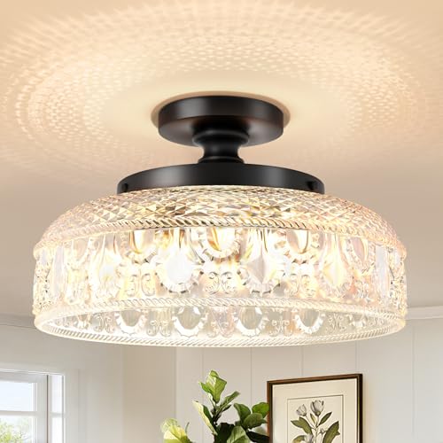 Lamomo Black Glass Semi Flush Mount Ceiling Light