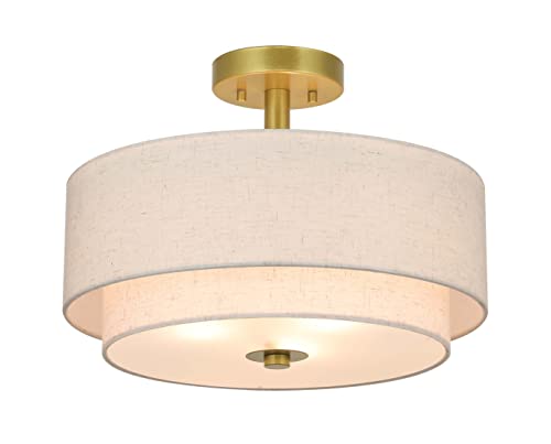 Retro Gold Brass Semi Flush Mount Drum Light