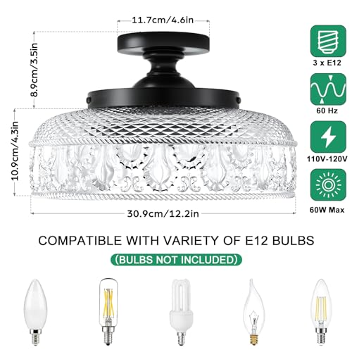Lamomo Black Glass Semi Flush Mount Ceiling Light