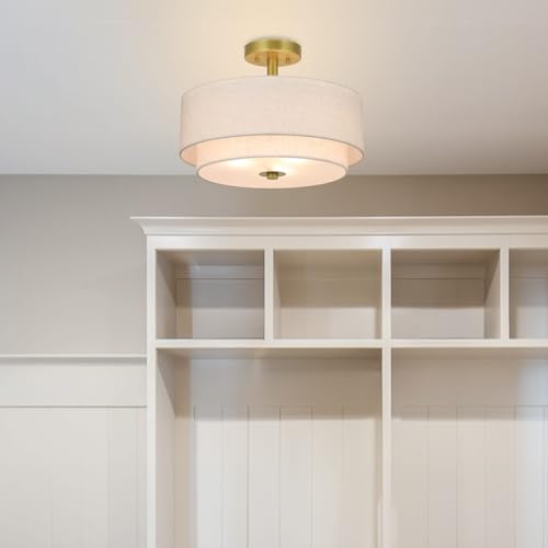 Retro Gold Brass Semi Flush Mount Drum Light