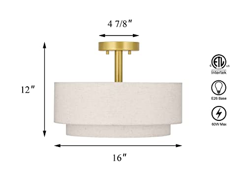 Retro Gold Brass Semi Flush Mount Drum Light