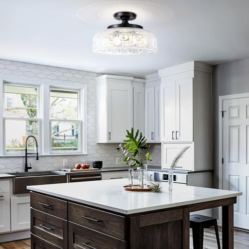 Lamomo Black Glass Semi Flush Mount Ceiling Light