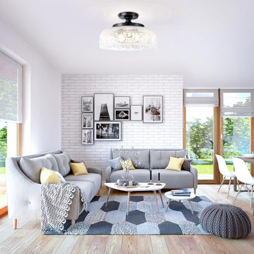 Lamomo Black Glass Semi Flush Mount Ceiling Light