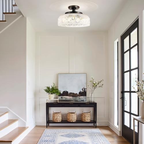 Lamomo Black Glass Semi Flush Mount Ceiling Light