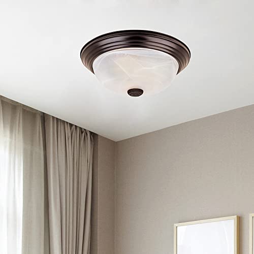 Modern 2-Light Flush Mount Ceiling Light, Alabaster Glass Shade