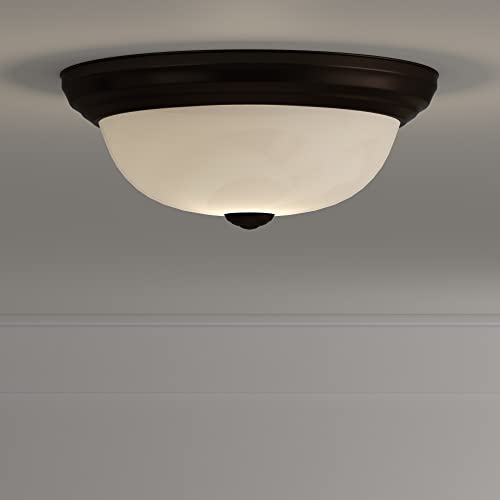 Modern 2-Light Flush Mount Ceiling Light, Alabaster Glass Shade