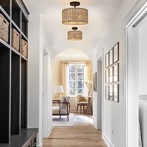 Rattan Ceiling Light with Woven Drum Shade, 12