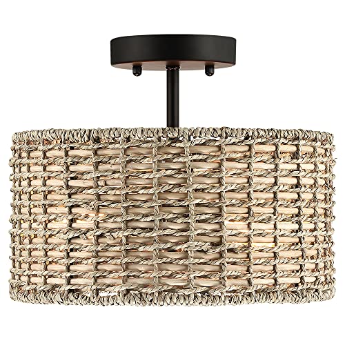 Rattan Ceiling Light with Woven Drum Shade, 12