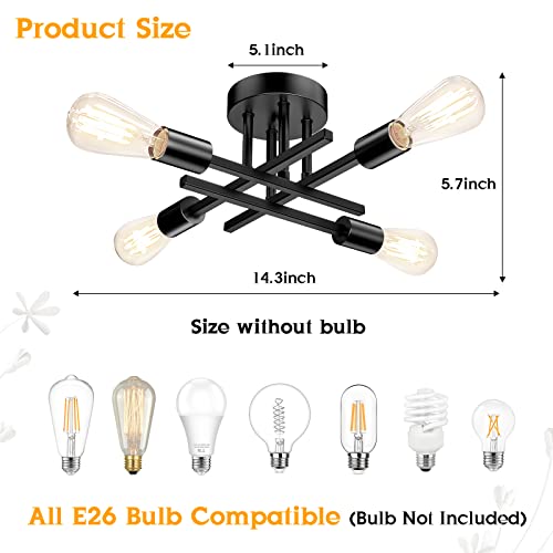 Matte Black Sputnik Chandelier Ceiling Light Fixture 4-Light